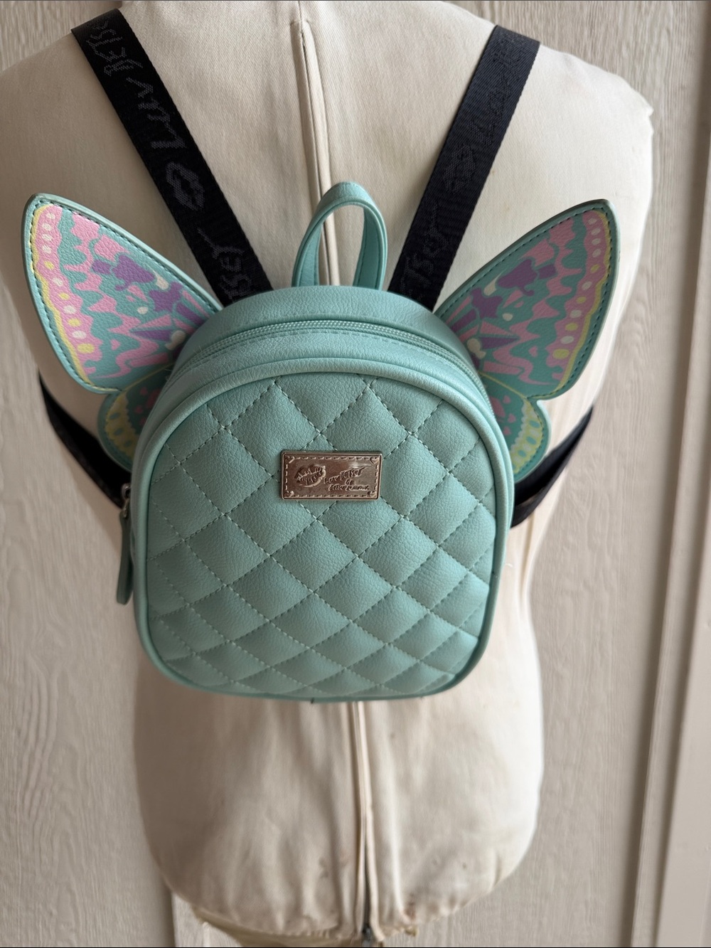 Betsey Johnson Torquoise Quilted Mini Backpack (adjustable wings)